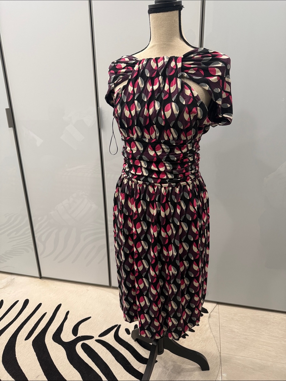 MISSONI Printed Black and Pink Midi Dress
